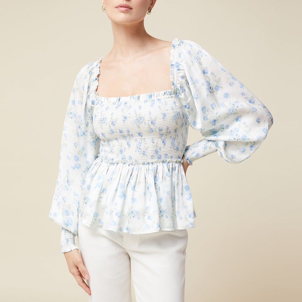 Rachel Parcell smoked blouse floral puff sleeve top Large